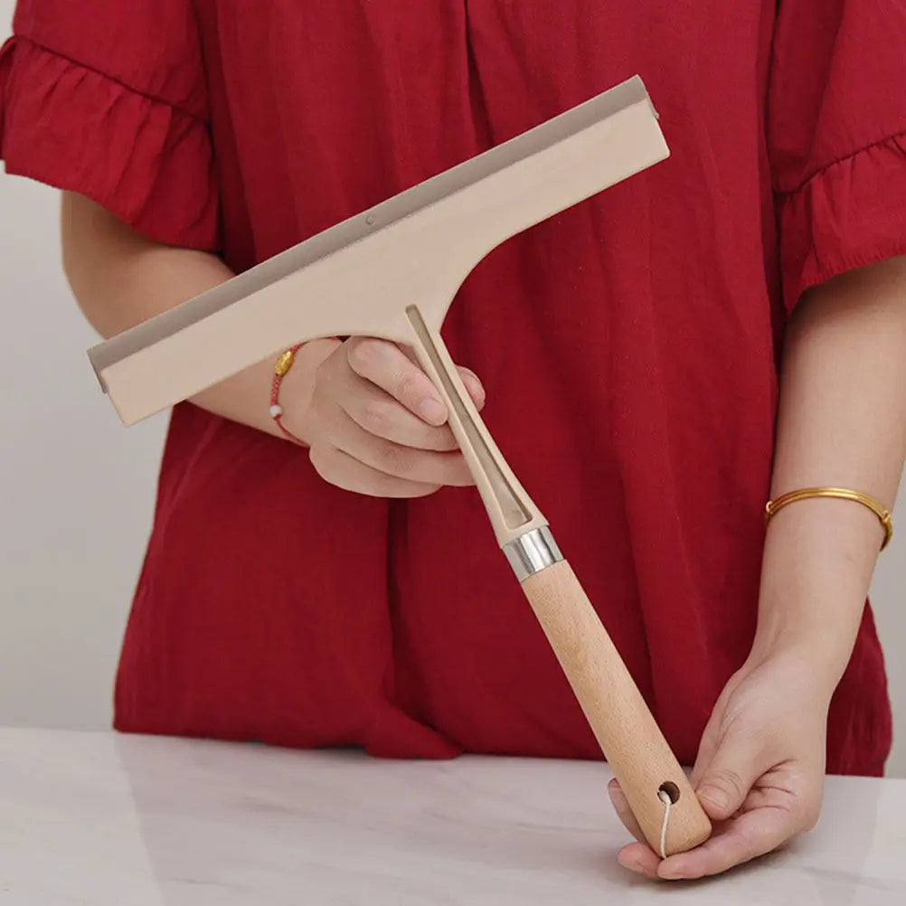 Wood Handle Glass Cleaning Tool | Stainless Steel Window & Shower Squeegee Mirror Car Windshield Wiper Durable Water