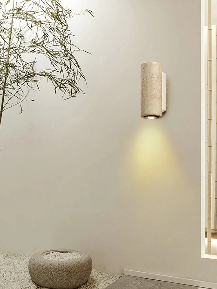 Japanese Wabi-Sabi Travertine Wall Light | Stone Sconce