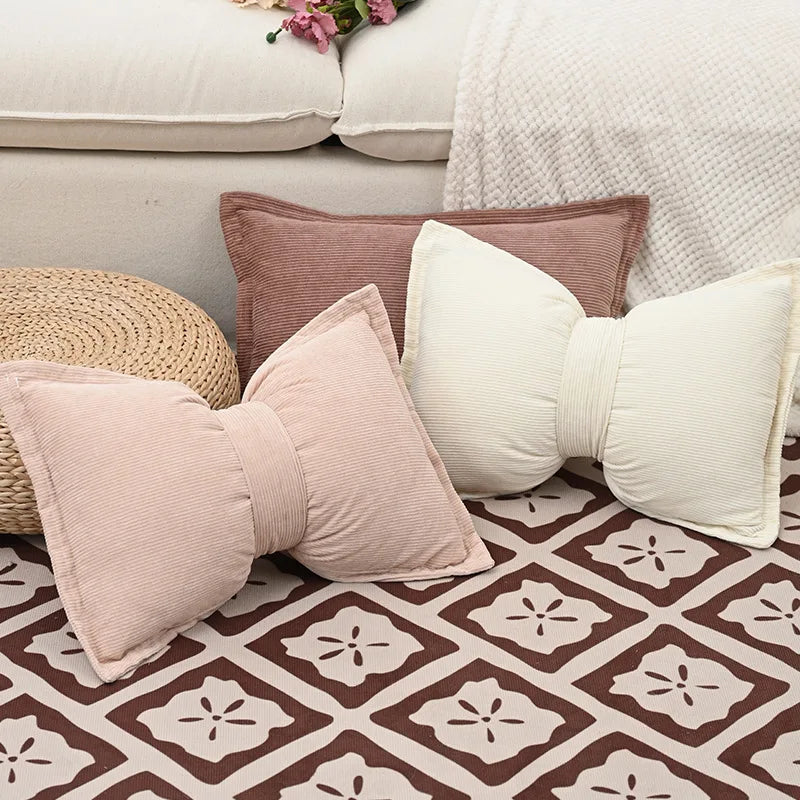 Cute Bow Plush Pillow Cover – Soft Decorative Cushion