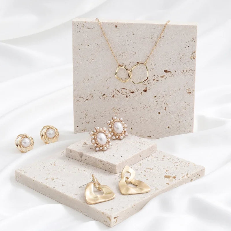 Mini Travertine Jewelry Tray | Minimalist Display Organizer