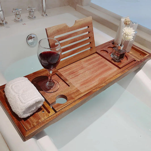 Adjustable Solid Wood Bathtub Tray – Luxury Bath Caddy Organizer