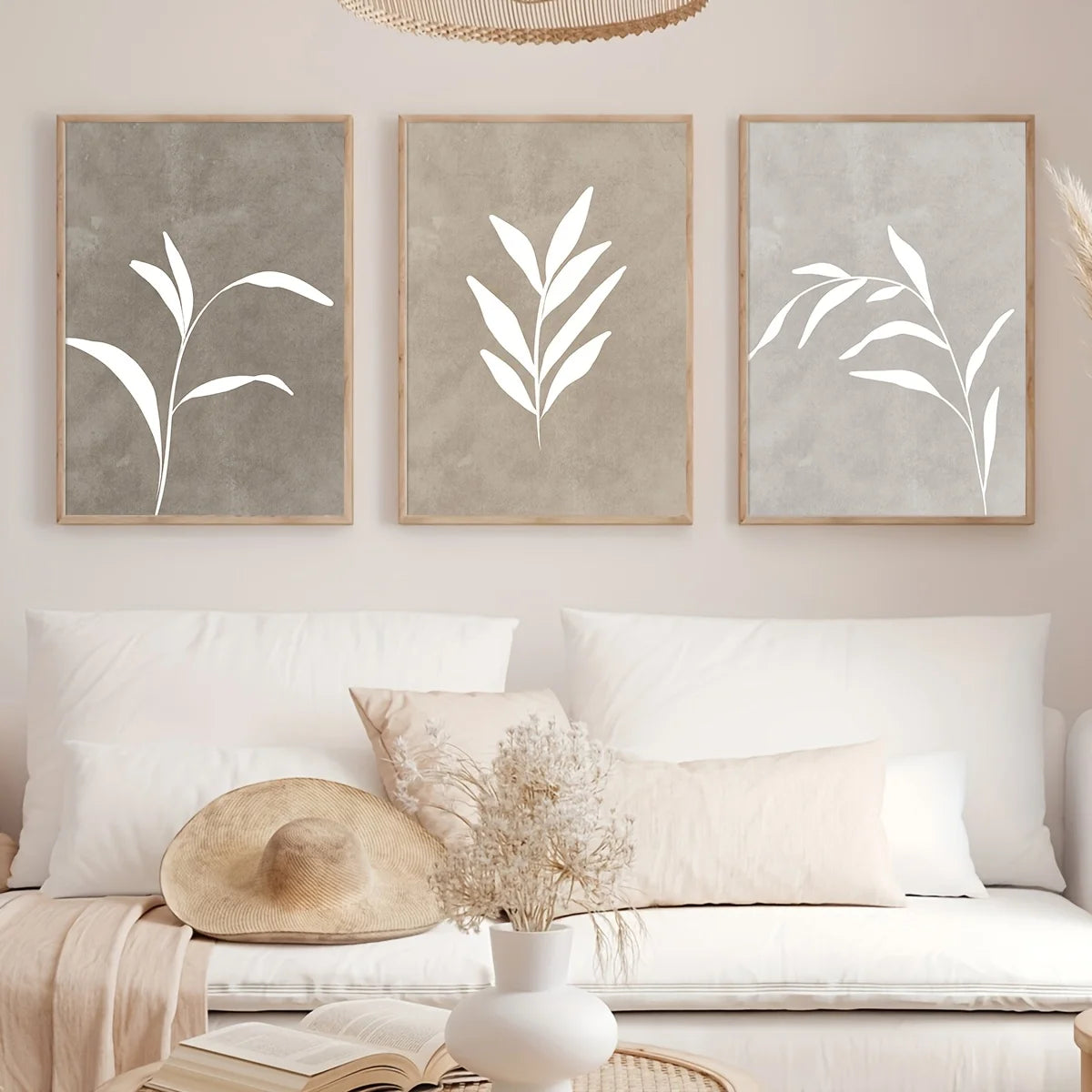 Neutral Fern Wall Art Set (3-Piece) – Warm Minimalist Decor