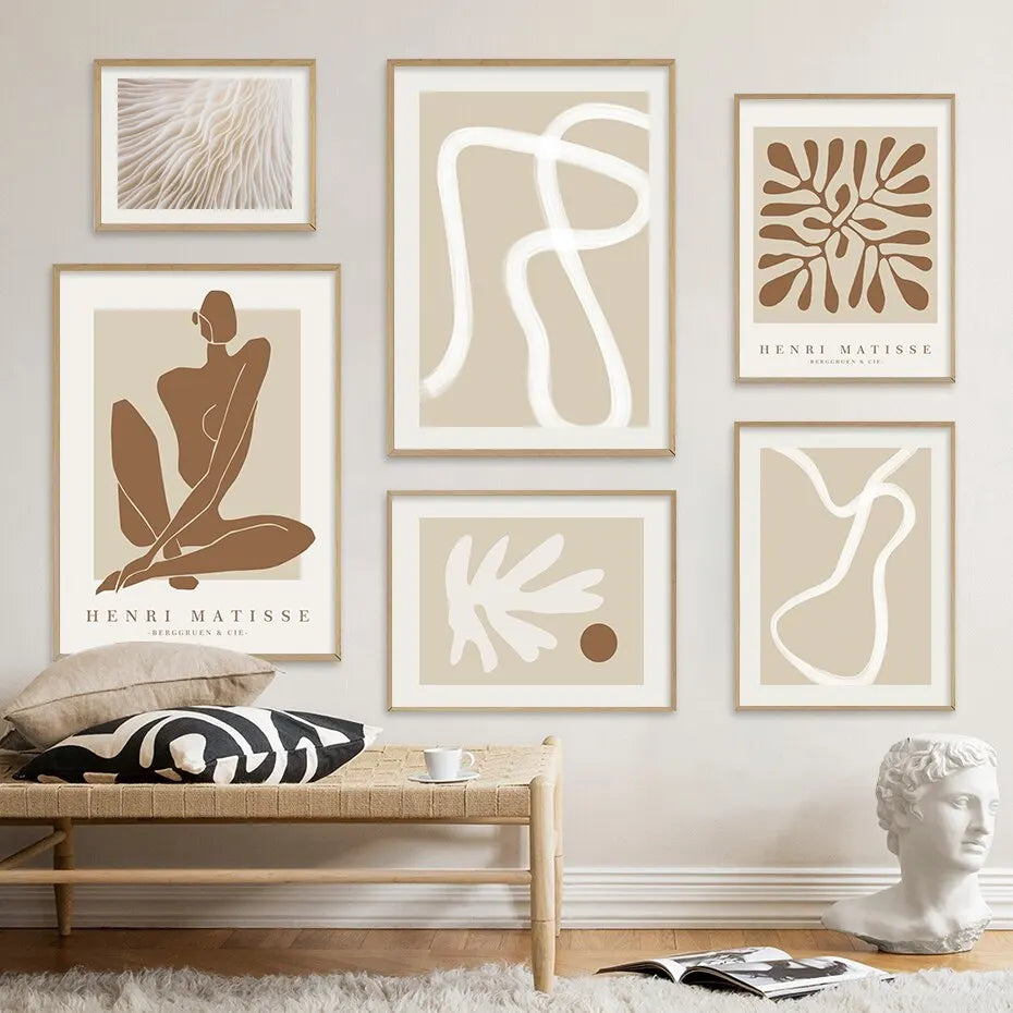 Boho Beige Matisse Line Art Print – Minimalist Canvas Wall Decor