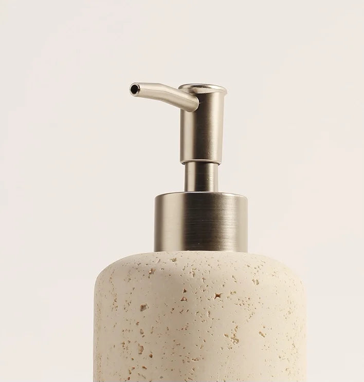 Limestone Bathroom Accessories Set — Toothbrush Holder, Soap Dispenser & Tray
