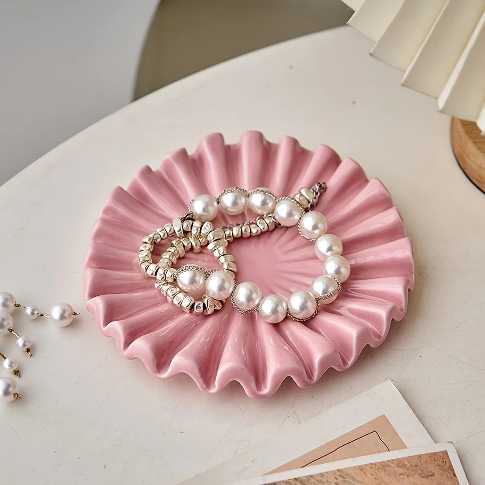 Ceramic Ruffle Jewelry Tray | Scalloped Decorative Dish