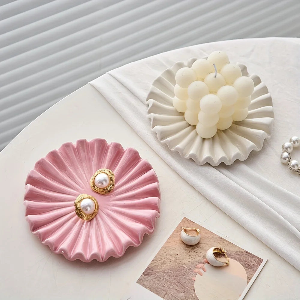 Ceramic Ruffle Jewelry Tray | Scalloped Decorative Dish