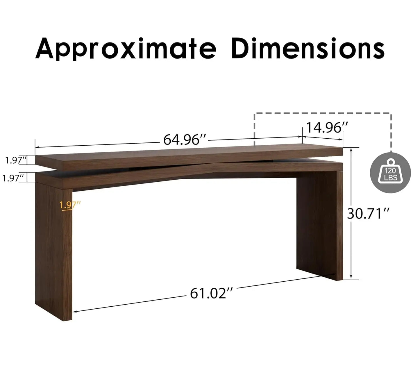 65-Inch Rustic Solid Wood Veneer Long Console Table, Farmhouse Entryway