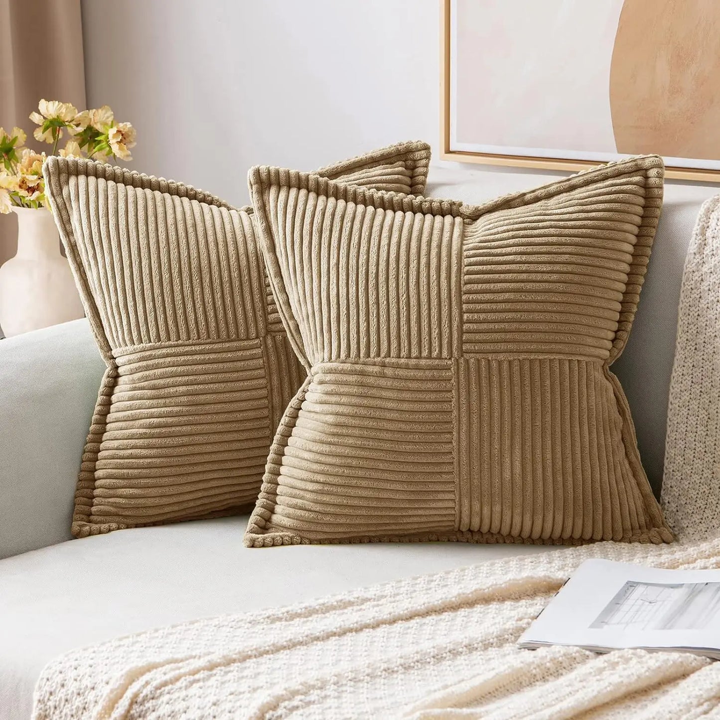 Boho Striped Throw Pillow Covers — Neutral Decorative Cushion Set