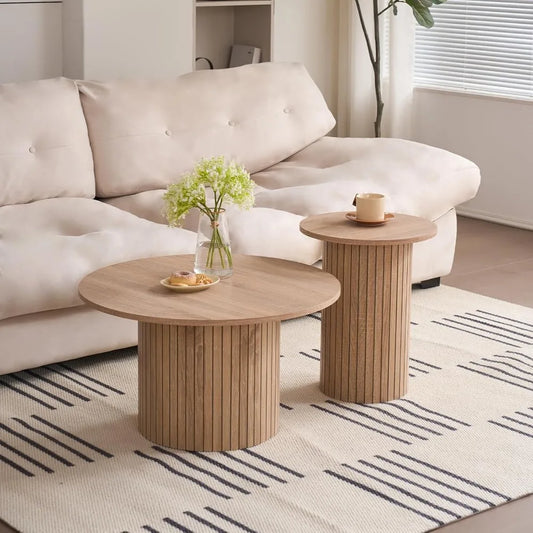 Round Nesting Coffee Tables (Set of 2) – Fluted Drum Base Side Tables