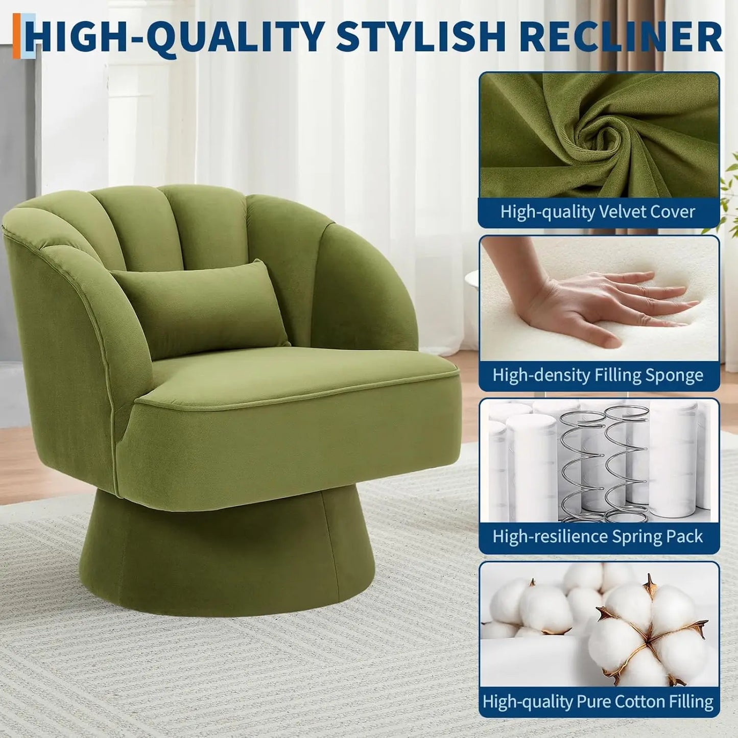 Ultra-Plush 360° Swivel Accent Chair – Modern Barrel Lounge Chair with Padded Comfort