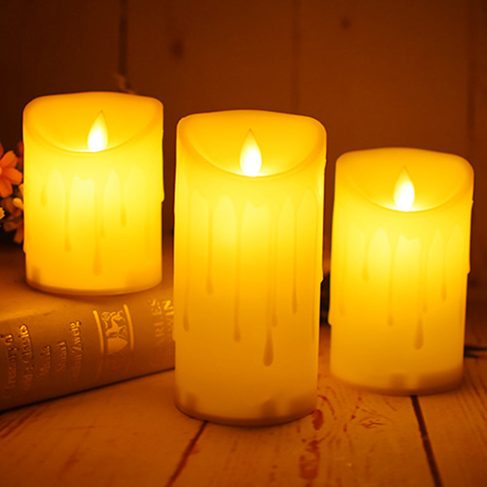 3-Piece Flickering Flameless LED Pillar Candle Set — Remote Controlled