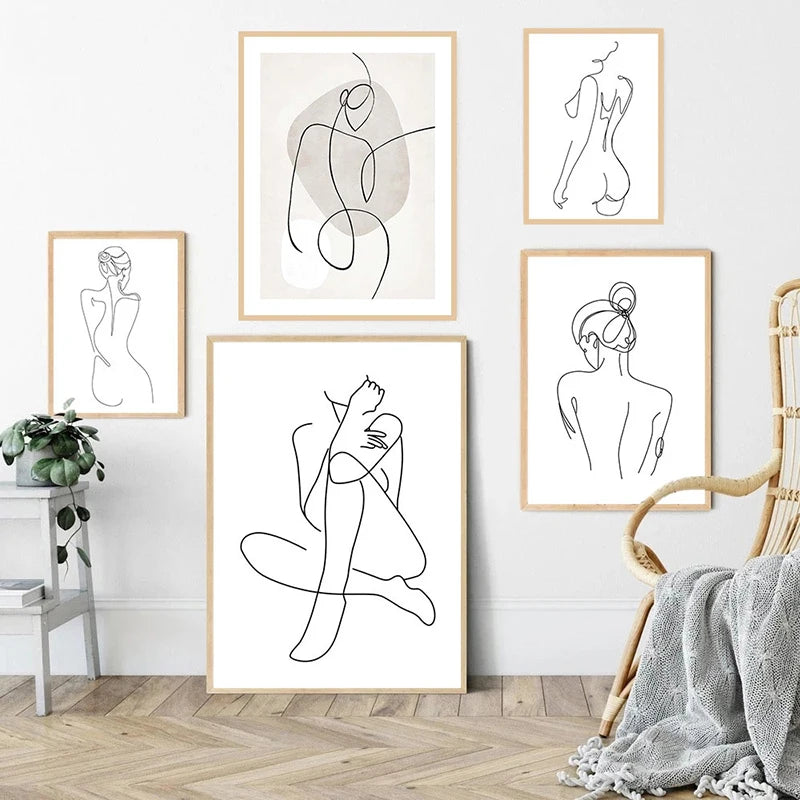 Feminine Nude Line Art Print – Modern Minimalist Canvas