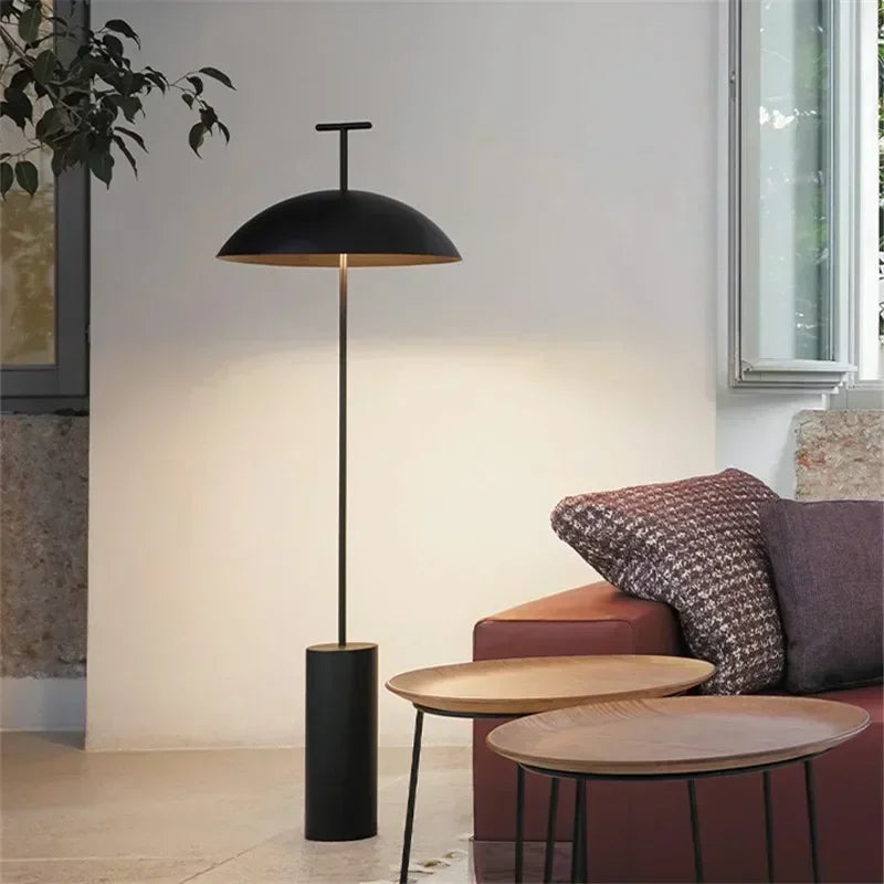 Black Scandinavian Floor Lamp with Mushroom Shade