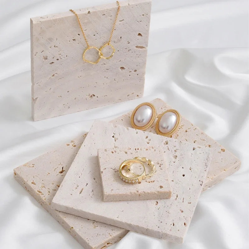 Mini Travertine Jewelry Tray | Minimalist Display Organizer