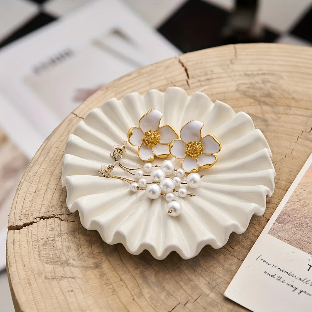 Ceramic Ruffle Jewelry Tray | Scalloped Decorative Dish