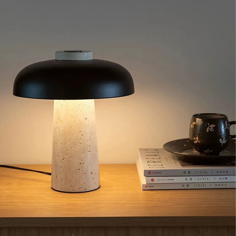 Modern Mushroom LED Table Lamp with Natural Stone Base & USB Charging