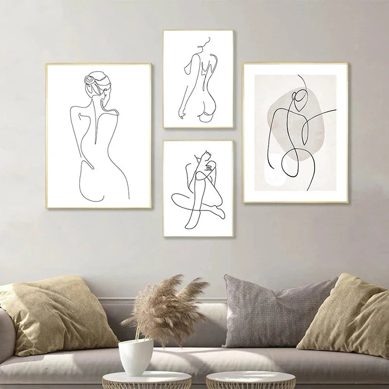 Feminine Nude Line Art Print – Modern Minimalist Canvas