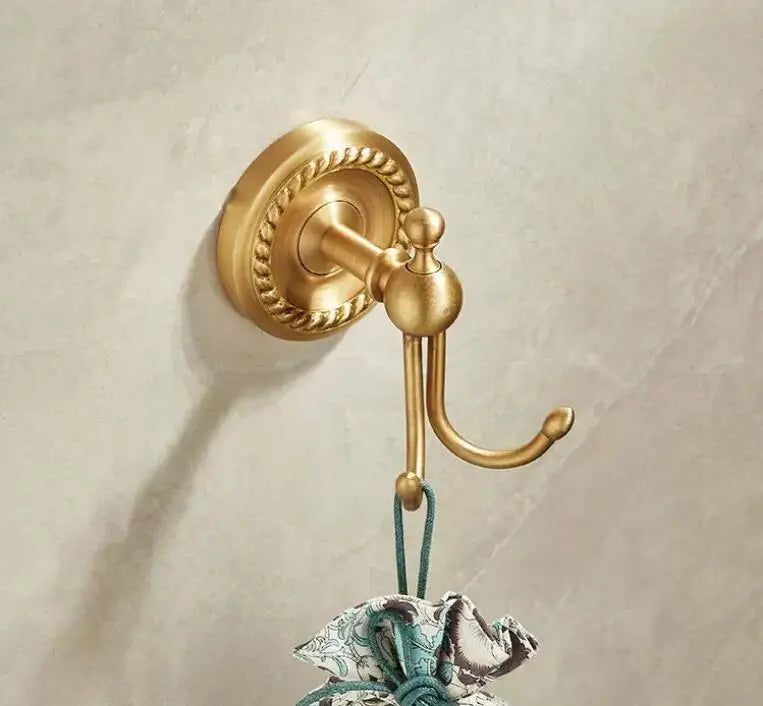 Antique Brass Bathroom Hardware Set — Luxury Wall Mount