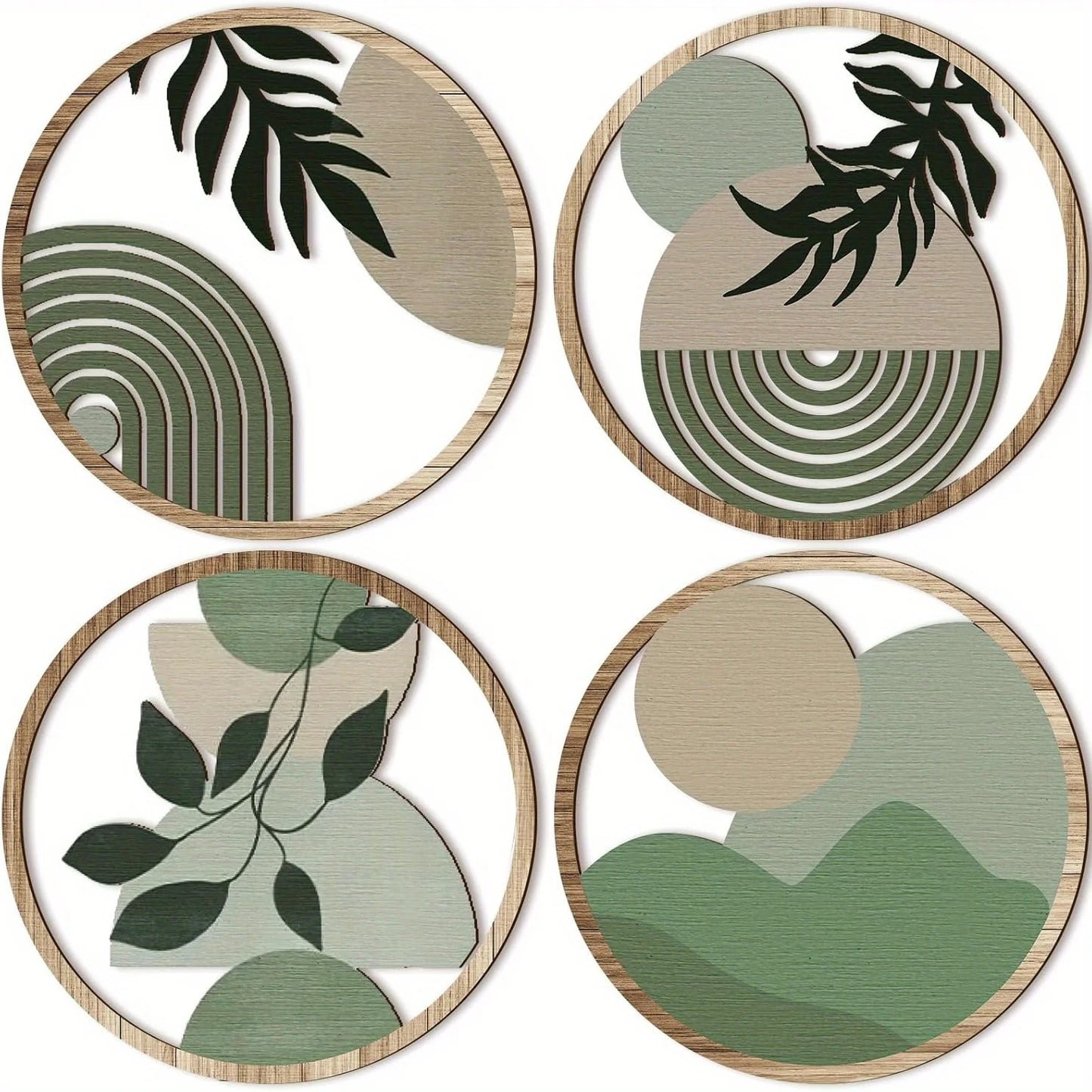 4-Piece Wooden Boho Wall Art Set – Minimalist Hanging Décor