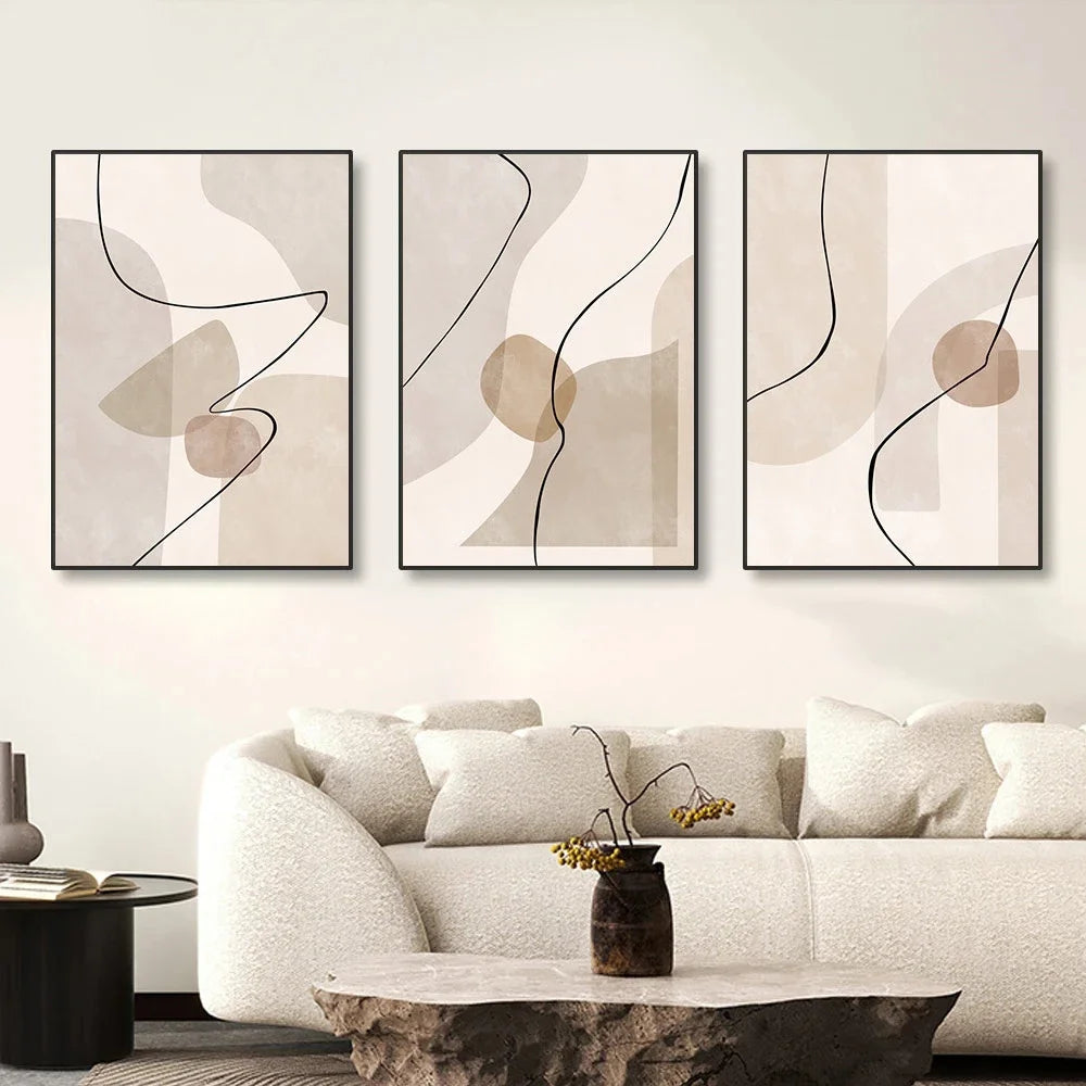 Beige Geometric Line Art Canvas – Modern Minimalist Wall Decor