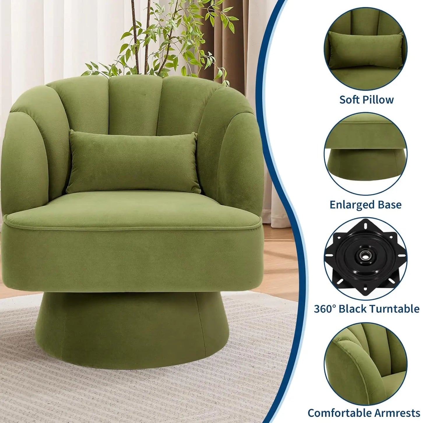 Ultra-Plush 360° Swivel Accent Chair – Modern Barrel Lounge Chair with Padded Comfort