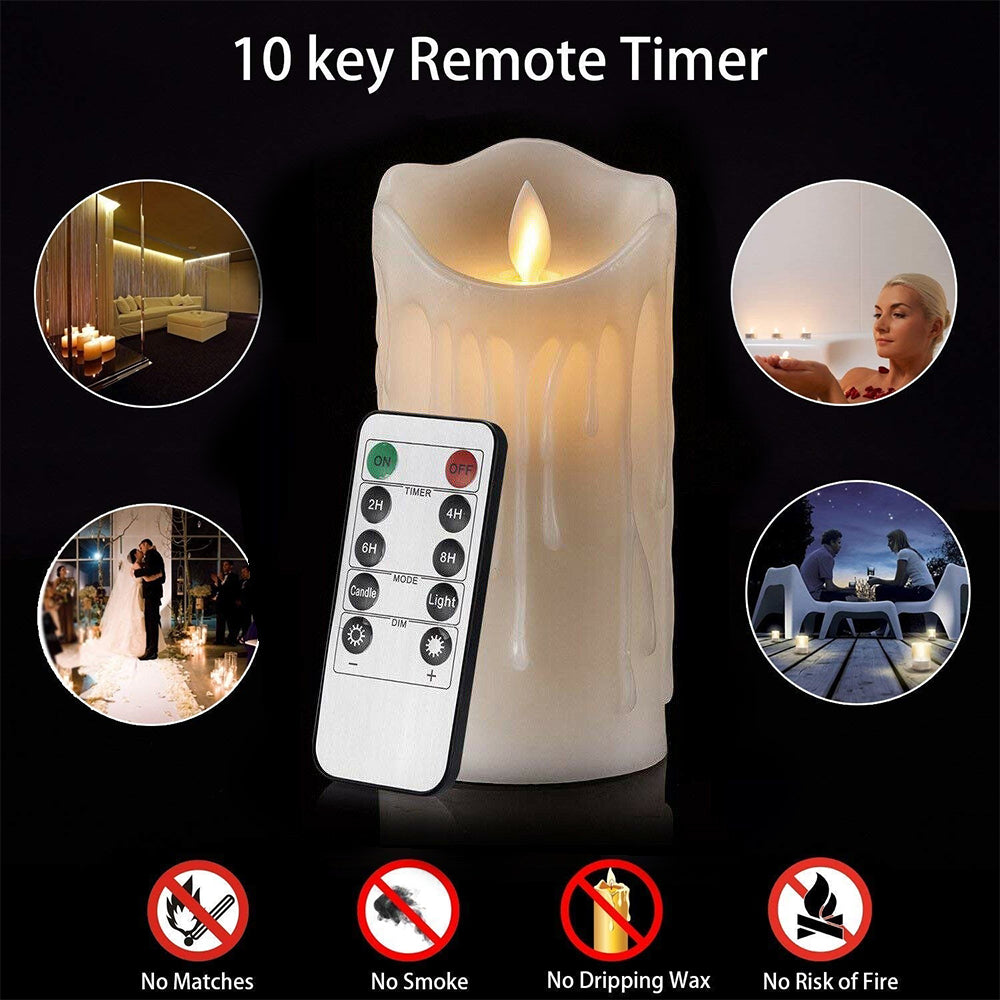 3-Piece Flickering Flameless LED Pillar Candle Set — Remote Controlled