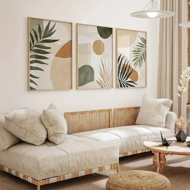3-Piece Boho Floral Canvas Set – Mid-Century Modern Wall Art