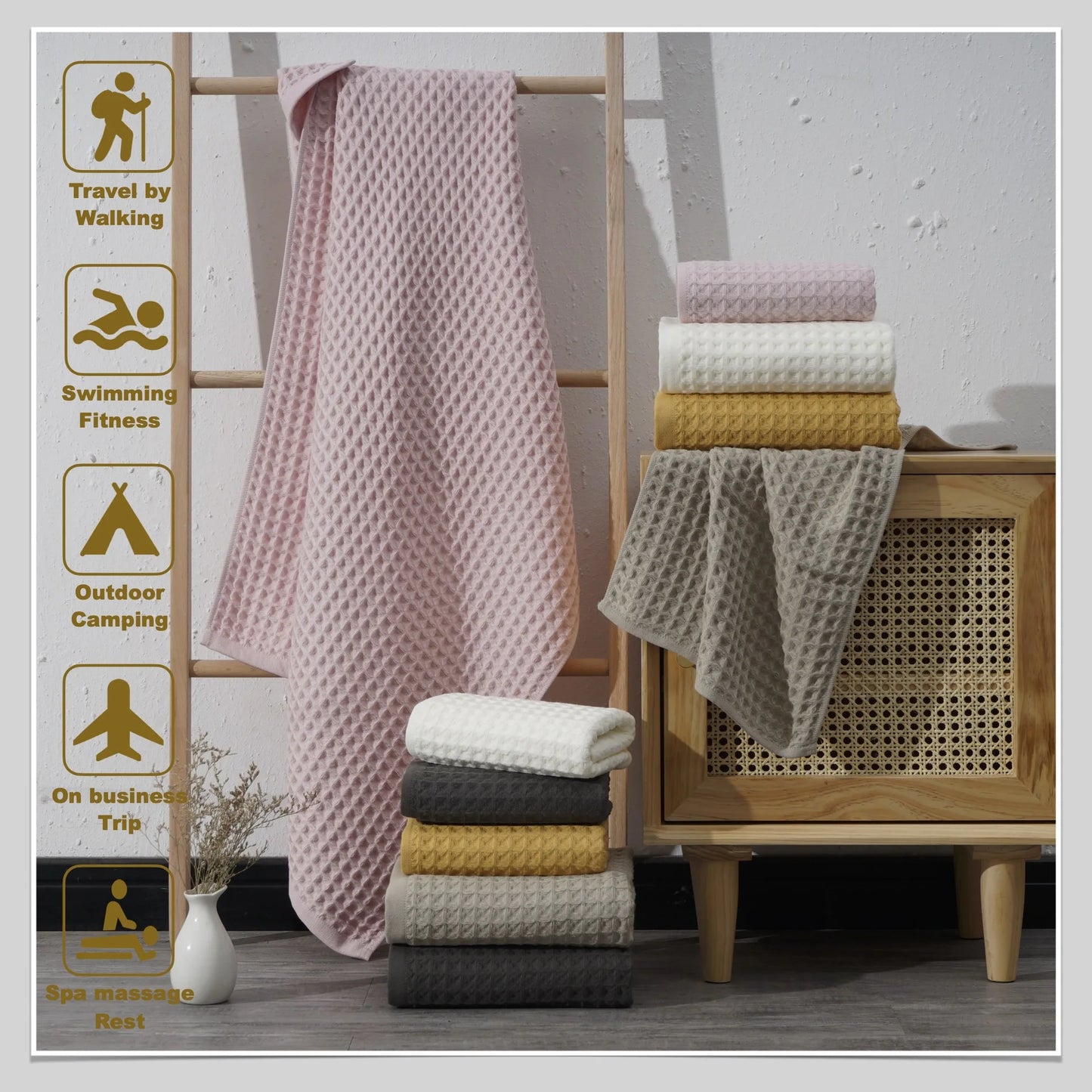 Premium Waffle Weave Cotton Towel Set