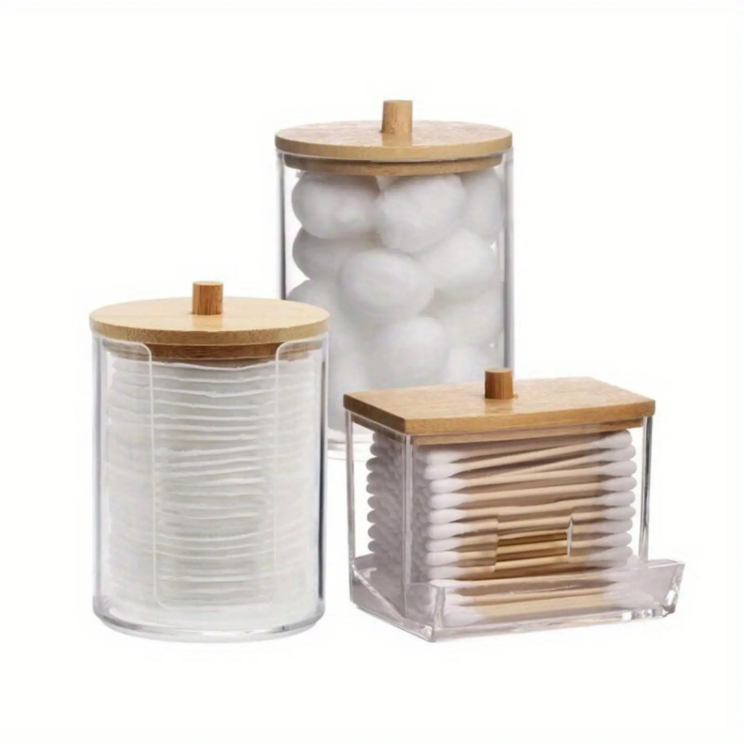 Cotton Swab & Storage Canister Set — Minimal Bathroom Organizer (3-Pack)
