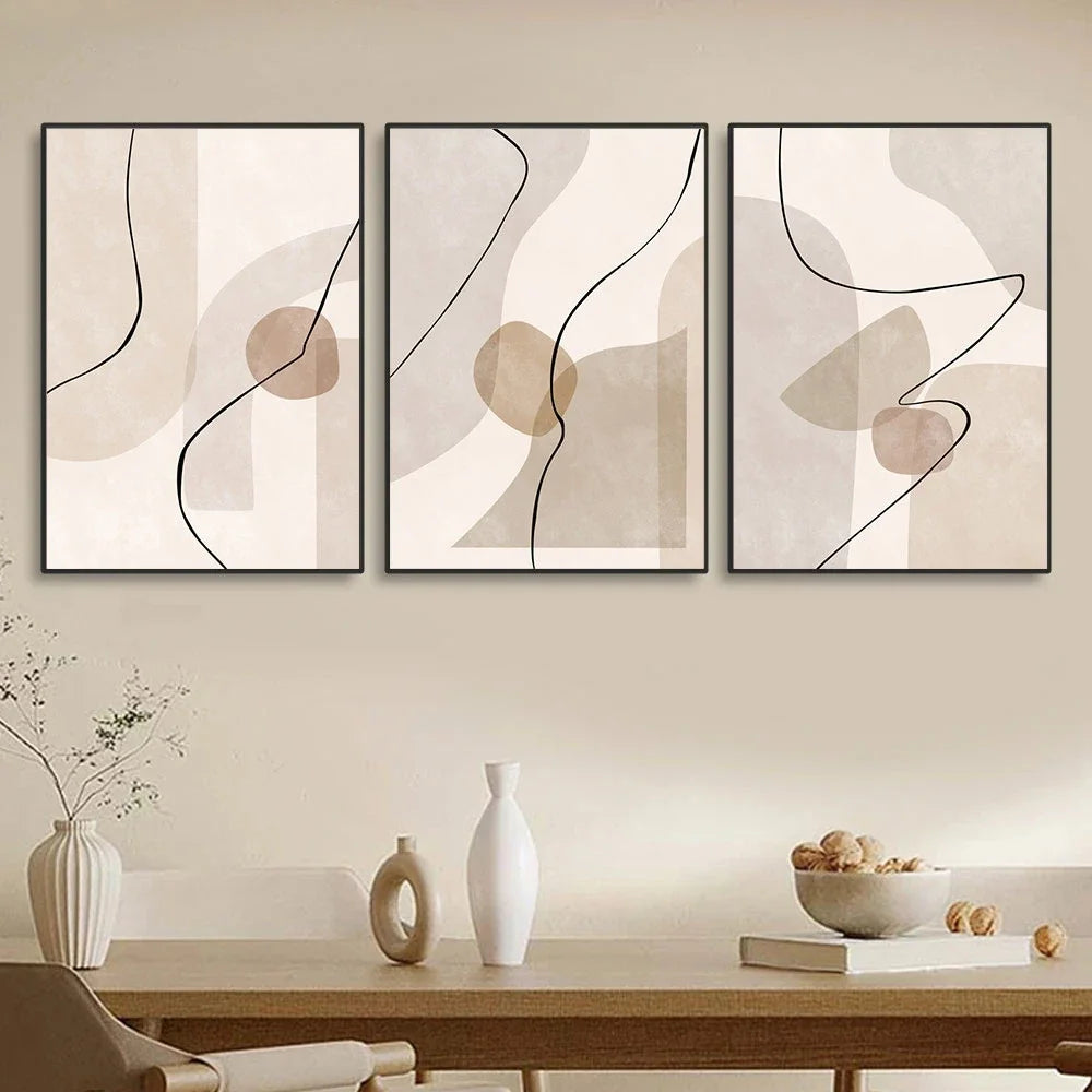 Beige Geometric Line Art Canvas – Modern Minimalist Wall Decor