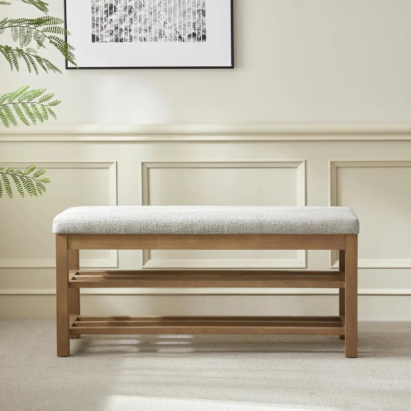 Upholstered Entryway Bench with Shoe Storage | Modern Wooden Bench