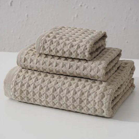 Waffle Cotton Bath Towels — Soft Neutral Spa Towels