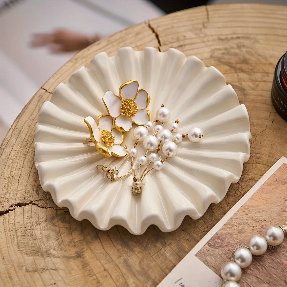 Ceramic Ruffle Jewelry Tray | Scalloped Decorative Dish