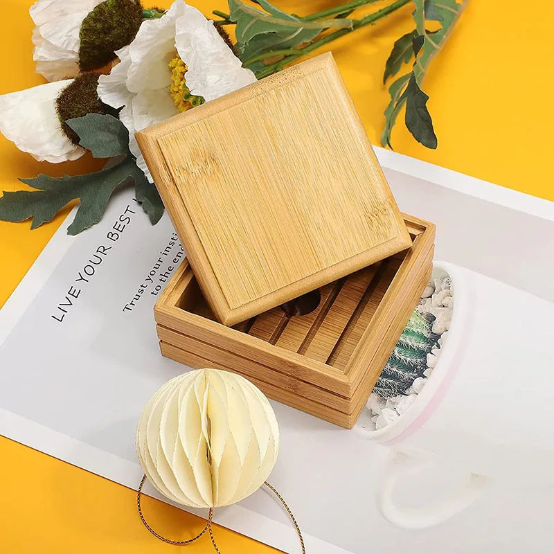 Bamboo Soap Dish with Lid – Draining Soap Saver for Shower & Sink