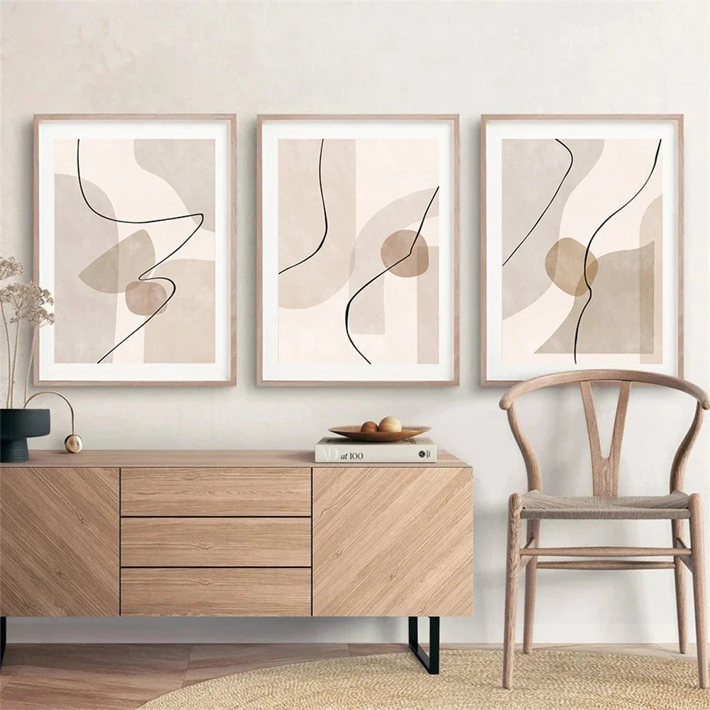 Beige Geometric Line Art Canvas – Modern Minimalist Wall Decor