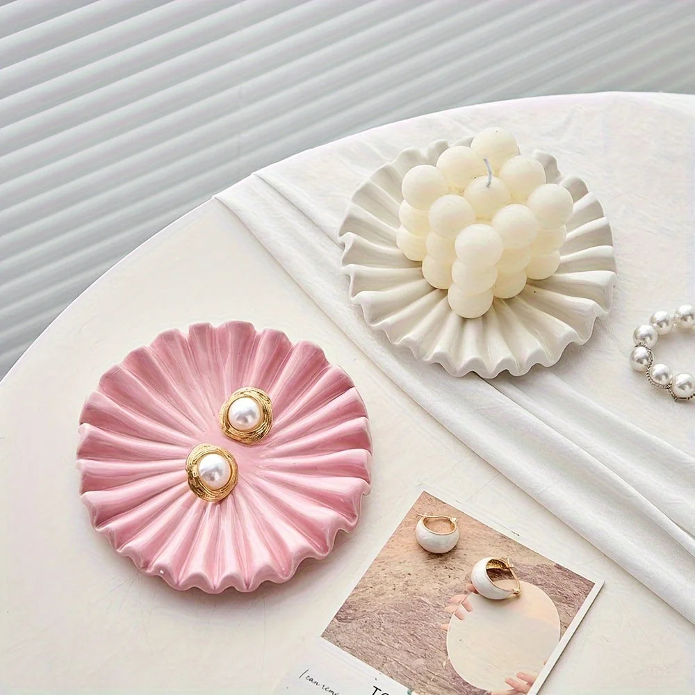 Ceramic Ruffle Jewelry Tray | Scalloped Decorative Dish