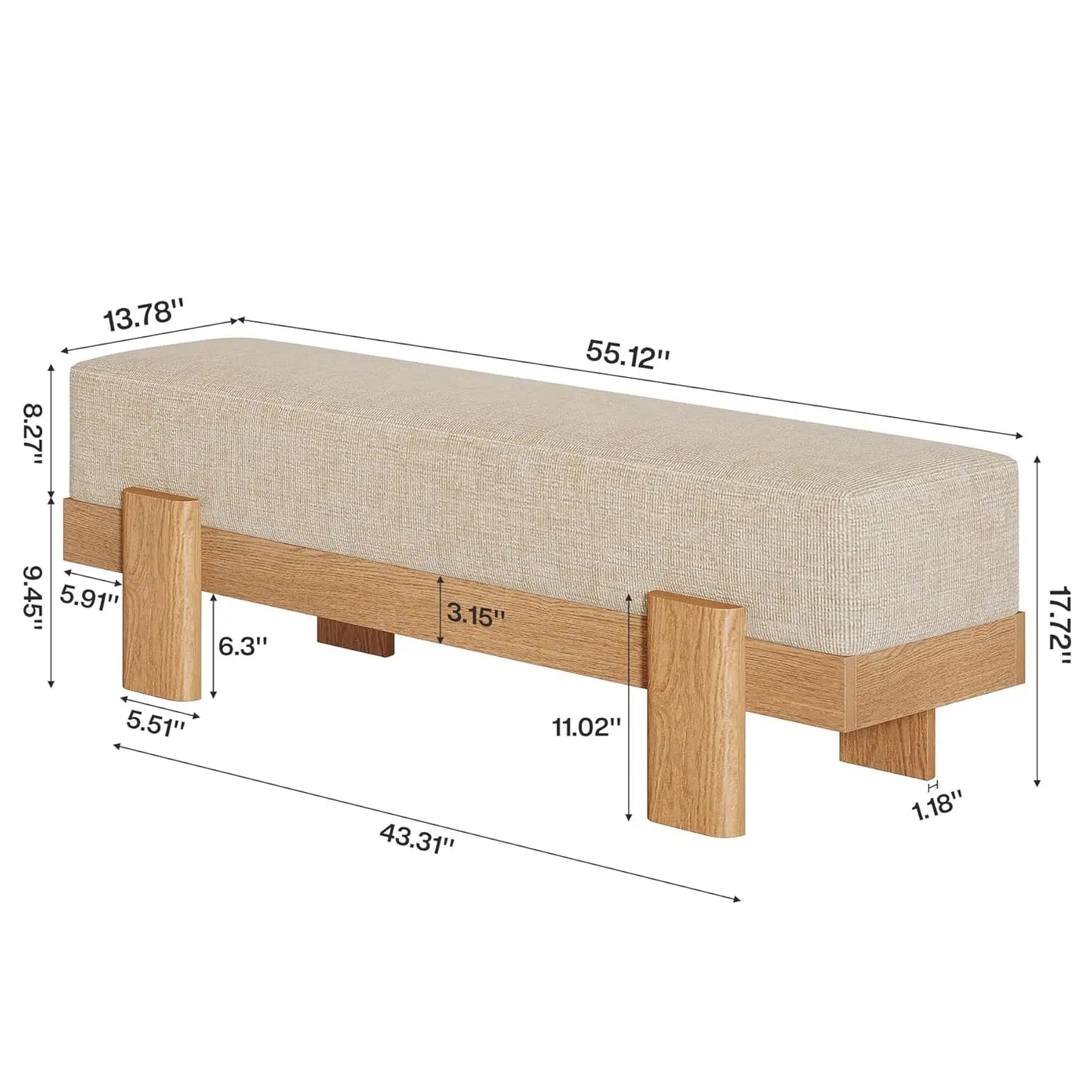 55-Inch Upholstered Entryway Bench with Storage Shelf & Padded Seat