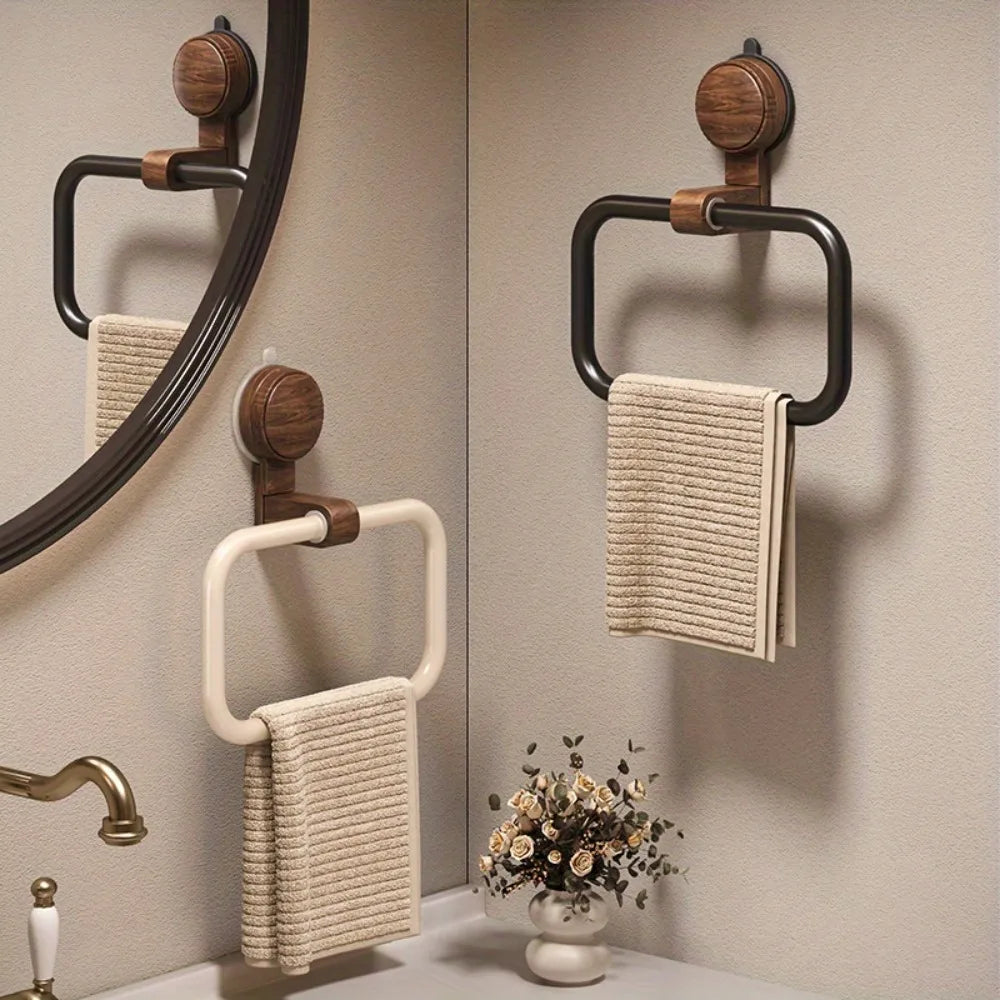 Walnut Wood Bathroom Towel Rack | Vintage Waterproof Wall Storage