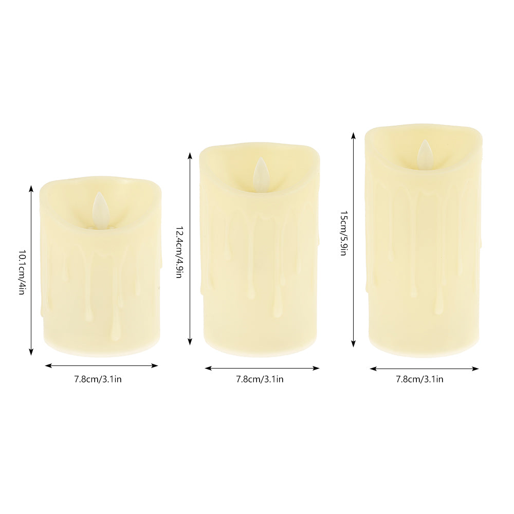 3-Piece Flickering Flameless LED Pillar Candle Set — Remote Controlled