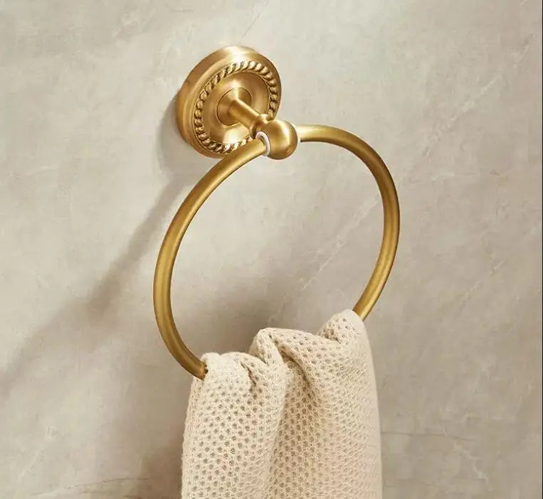 Antique Brass Bathroom Hardware Set — Luxury Wall Mount
