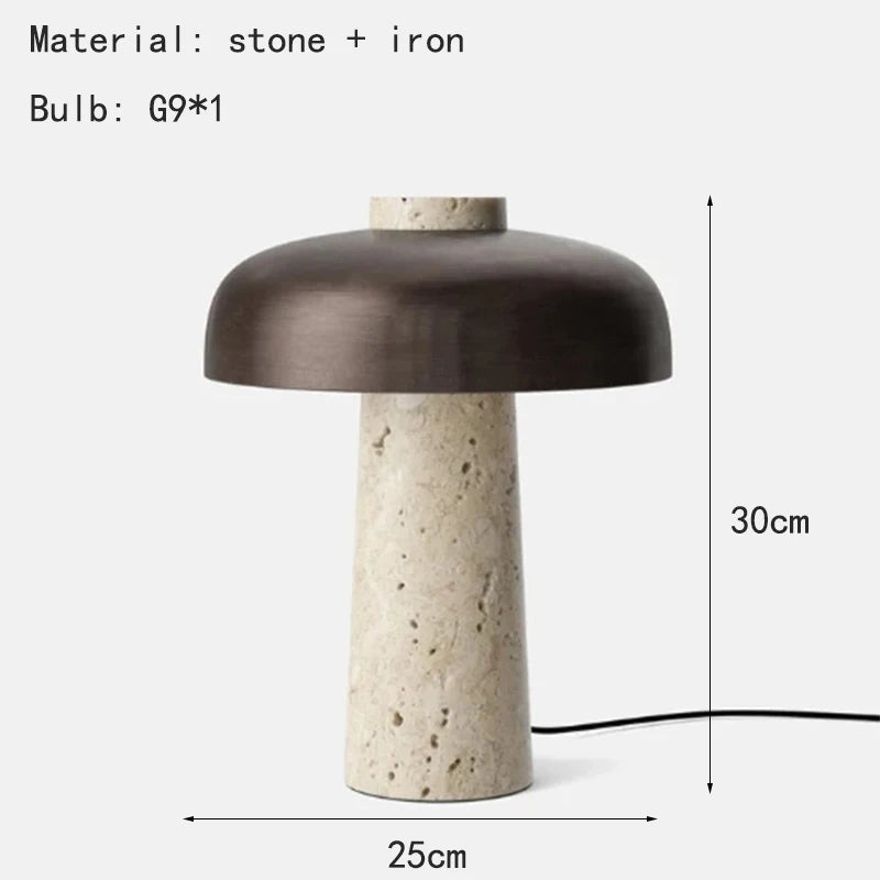 Modern Mushroom LED Table Lamp with Natural Stone Base & USB Charging