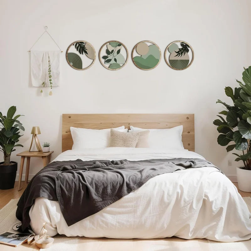 4-Piece Wooden Boho Wall Art Set – Minimalist Hanging Décor