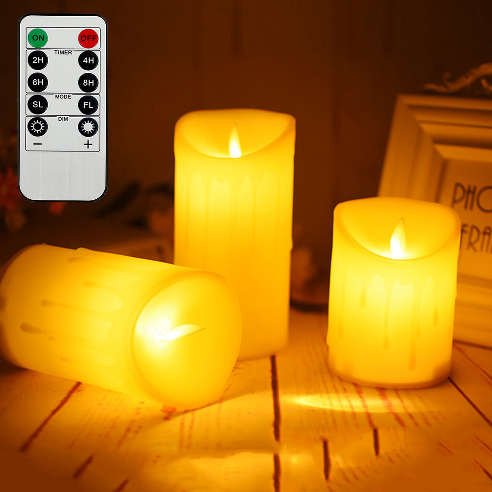 3-Piece Flickering Flameless LED Pillar Candle Set — Remote Controlled