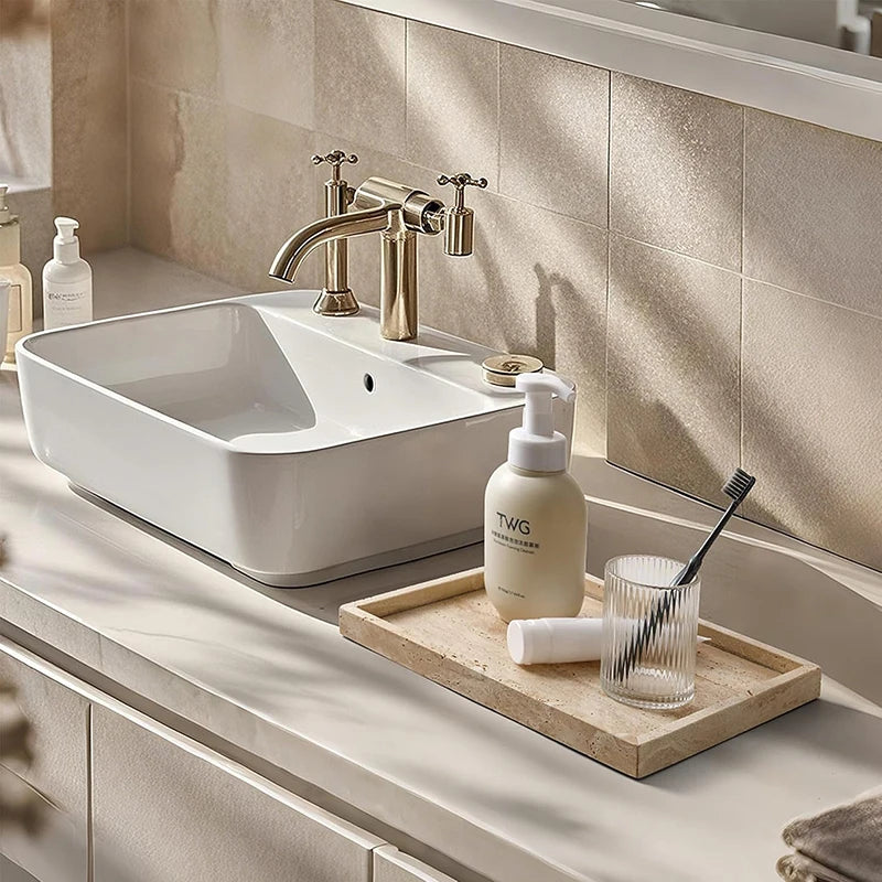 Travertine Vanity Tray | Decorative Bathroom & Kitchen Tray