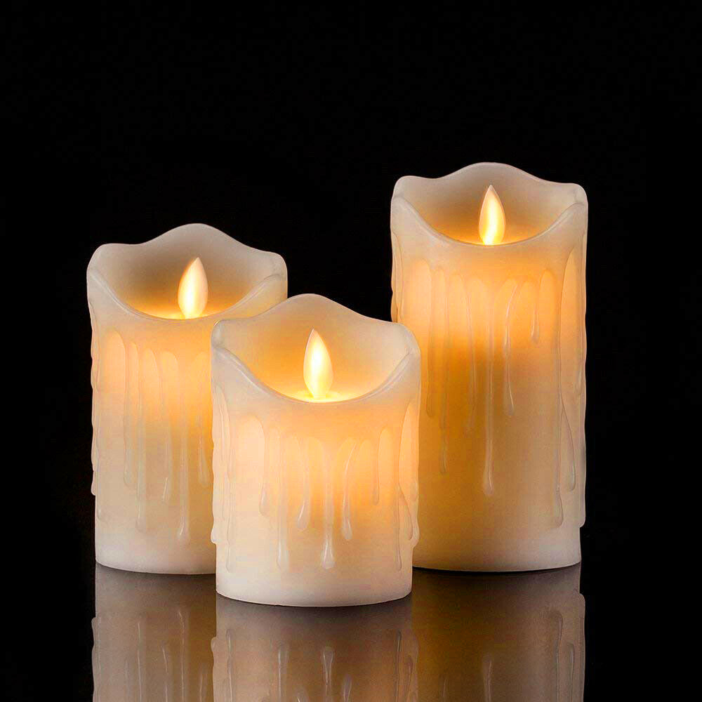3-Piece Flickering Flameless LED Pillar Candle Set — Remote Controlled