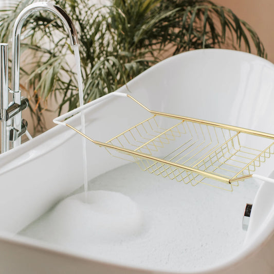 Adjustable Stainless Steel Bathtub Tray — Minimal Spa Organizer