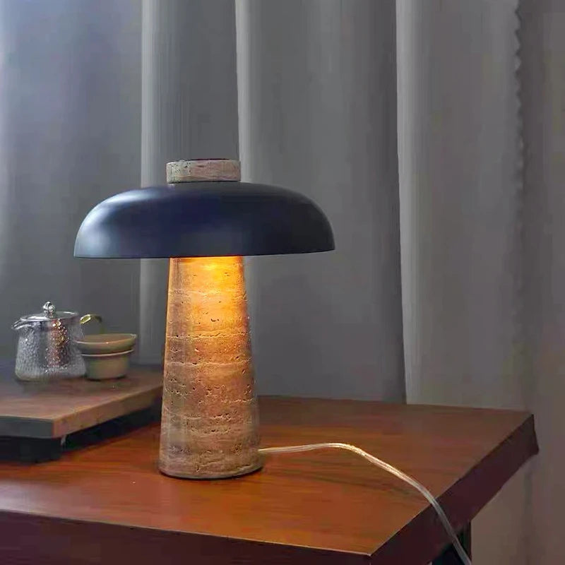 Modern Mushroom LED Table Lamp with Natural Stone Base & USB Charging