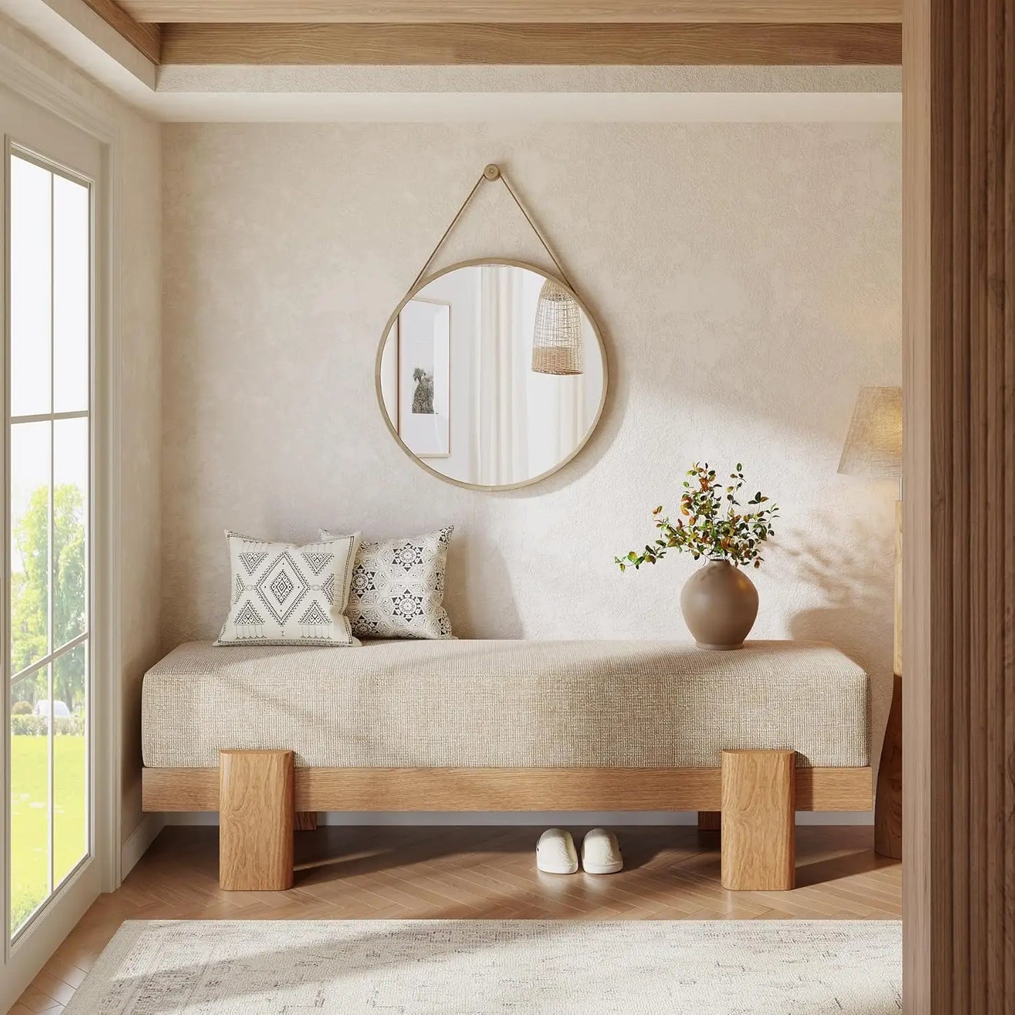 55-Inch Upholstered Entryway Bench with Storage Shelf & Padded Seat