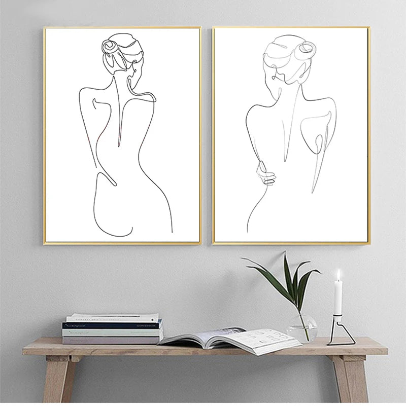 Feminine Nude Line Art Print – Modern Minimalist Canvas
