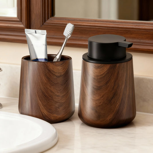 Modern Bathroom Soap Dispenser and Toothbrush Holder Set